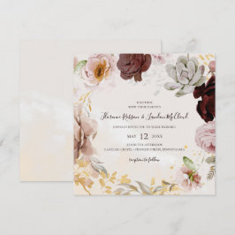 Convites Floral de Blush Moderno | Casamento De Marble Squa