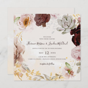 Convites Floral de Blush Moderno   Casamento De Marble Squa