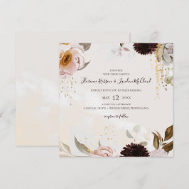Convites Floral de Blush Moderno | Casamento Quadrado de Aq