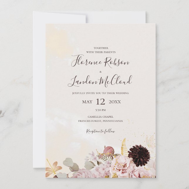 Convites Floral de Blush Moderno | Casamento simples de már (Frente)
