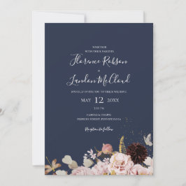 Convites Floral de Blush Moderno | Casamento simples de Mar