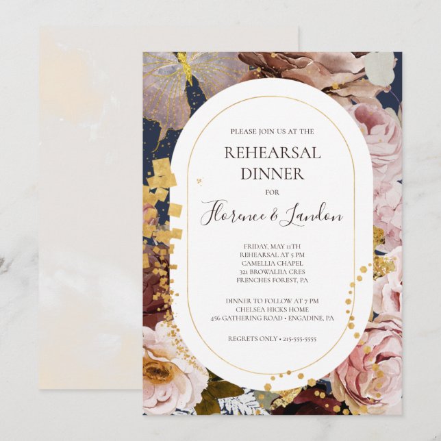 Convites Floral de Blush Moderno | Janto de ensaio de Marin (Frente/Verso)