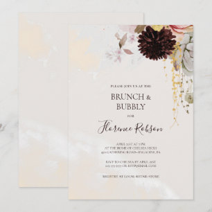 Convites Floral de Blush Moderno   Marble Brunch e Bubble