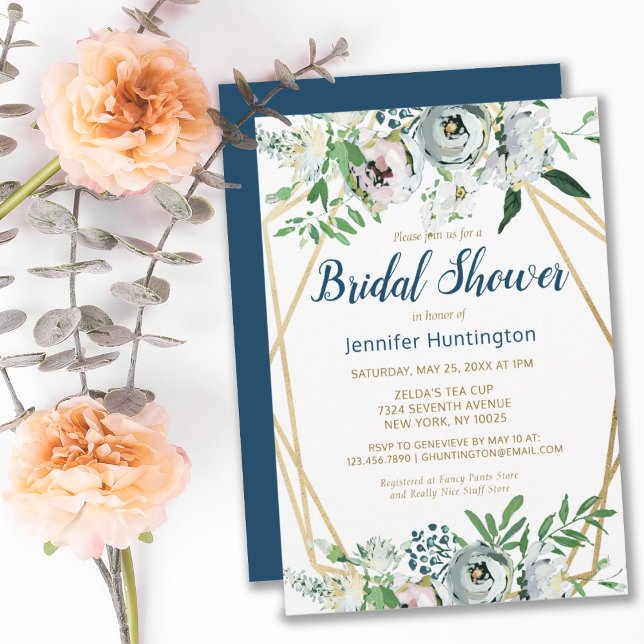 Convites Floral de Boho Azul com Cor da Água (ELEGANT BLUE BOHO WHITE FLORAL BRIDAL SHOWER INVITATION
)