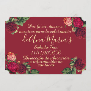Convites Floral de Borgoña Quinceanera Celebración
