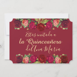 Convites Floral de Borgoña Quinceanera Celebración