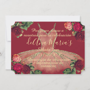 Convites Floral de Borgoña Quinceanera Celebración