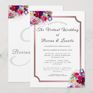 Convites Floral de Borgonha Elegante Simples Modern Weddi