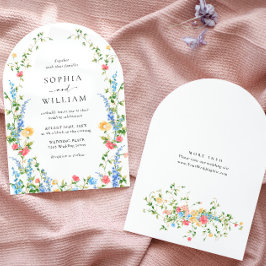 Convites Floral de Campo de Aguarela Casamento Boêmio