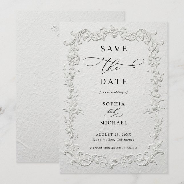 Convites Floral de casamento com relevo falso para salvar a (Frente/Verso)