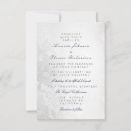 Convites Floral de Casamento de Cinza de Prata Marinho Azul