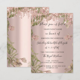 Convites Floral de Casamento de Noivado Dourado de Rosa Mod