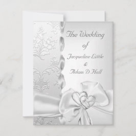 Convites Floral de Casamento Elegante com Laço Branco Prate