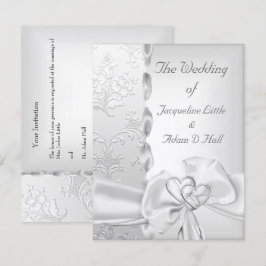 Convites Floral de Casamento Elegante com Laço Branco Prate