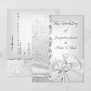 Convites Floral de Casamento Elegante com Laço Branco Prate
