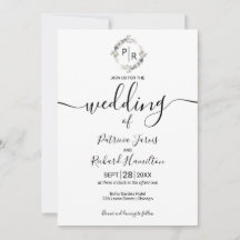 Floral de Casamento Monograma Caligrafia Moderna