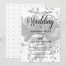 Convites Floral de Cinza Elegante com Casamento de Pontos