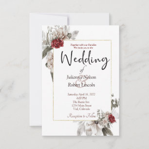 Convites Floral de cor d'água elegante em casamento vermelh
