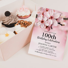 Convites Floral de Flor Rosa Elegante | 100.o aniversário