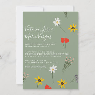 Convites Floral de Flor Silvestre Verde Oliva para Casament