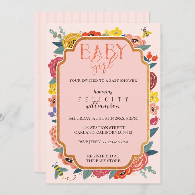 Convites Floral de flores silvestres e Chá de bebês de abel (Frente/Verso)