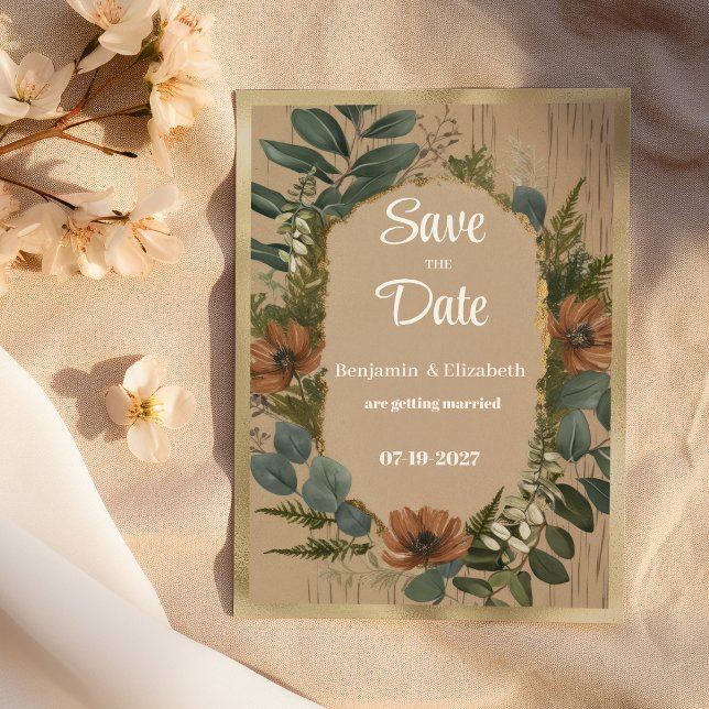Convites Floral de floresta russa botânica Guarde a Data (Botanical rustic woodland floral Save the Date)