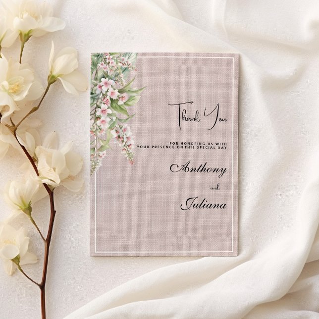 Convites Floral de horta rosa-pincelado, cruz-rosa, obrigad (Botanical rustic blush pink mint floral Thank You)