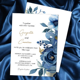 Convites Floral de Inverno Azul Gelo Elegante