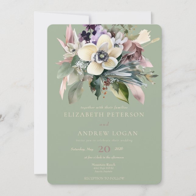 Convites Floral de Inverno | Casamento de Fim de Ano (Frente)