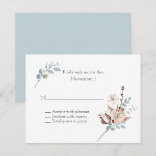 Convites Floral de inverno e Folhagem Casamento de Aquarela