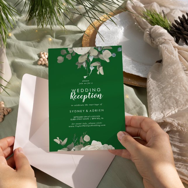 Convites Floral de Inverno | Recepção de Casamento Verde Ap (Criador carregado)