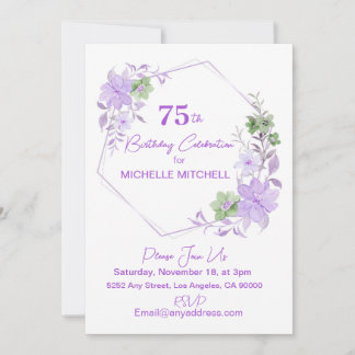 Convites Floral de Lavanda de aniversário 75º e personaliza