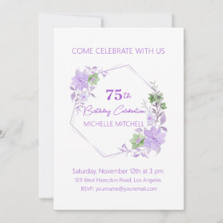 Convites Floral de Lavanda de aniversário 75º e personaliza
