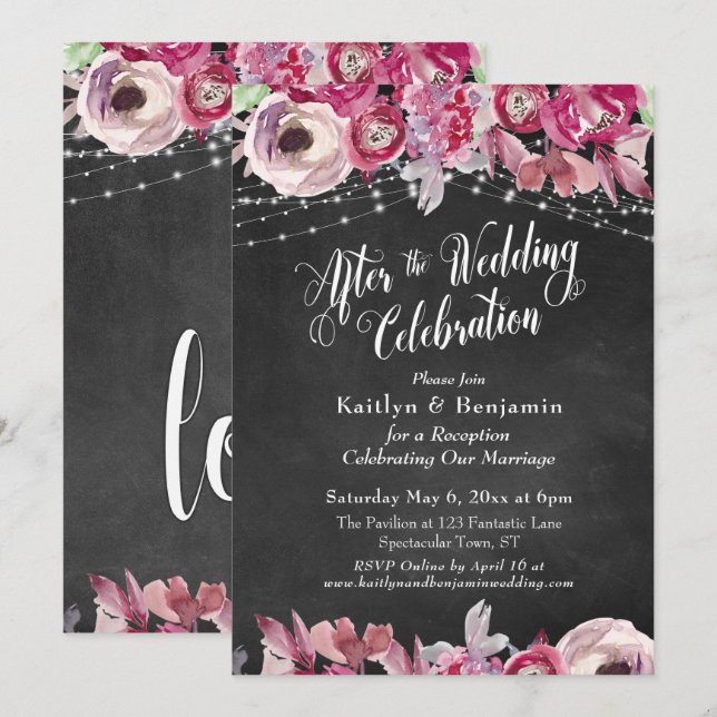 Convites Floral de Lousa Após a Celebração do Casamento (Frente/Verso)