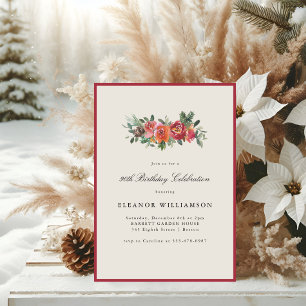 Convites Floral de Natal Aniversário de 90 anos Elegante In