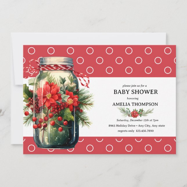 Convites Floral de Natal | Chá de Bebê de Férias (Frente)