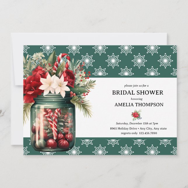 Convites Floral de Natal | Chá de Noiva de Natal (Frente)