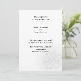 Convites Floral de Neve Branco em Relevo Casamento Elegante