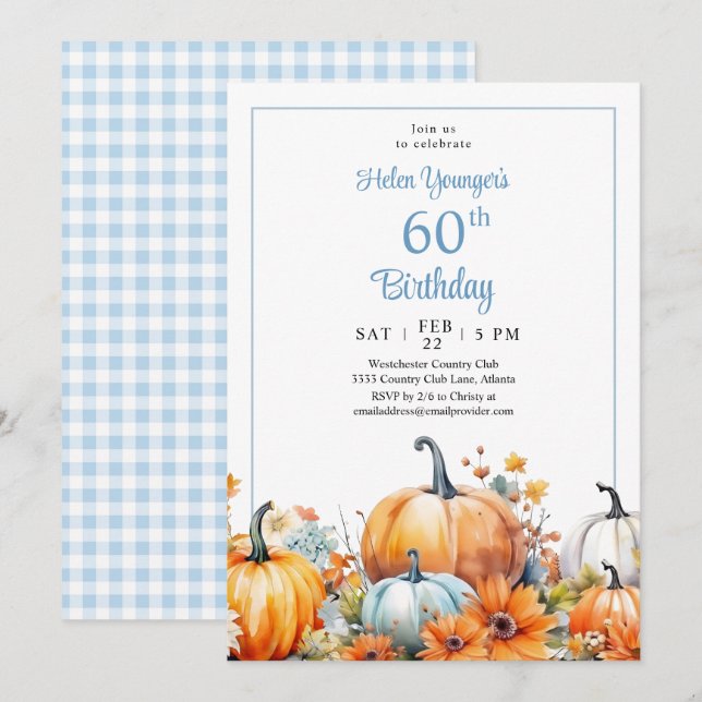 Convites Floral de Outono para 60º Aniversário (Frente/Verso)