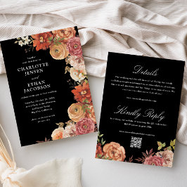 Convites Floral de Outono Rústico Dupla Face para Casamento