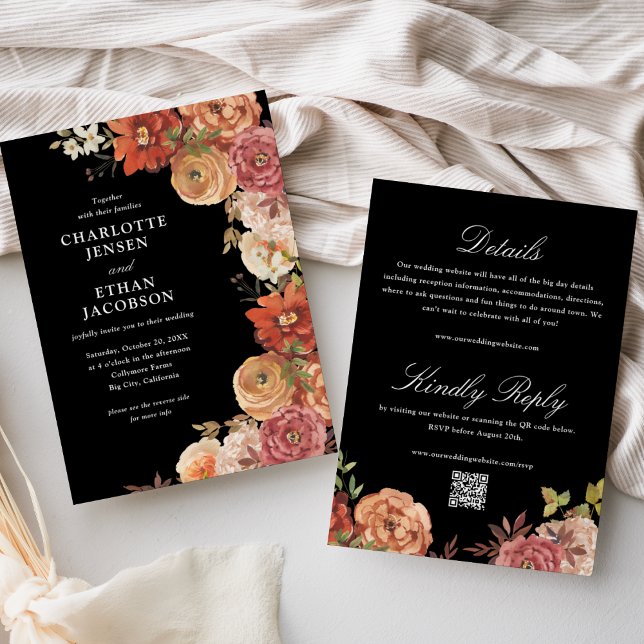 Convites Floral de Outono Rústico Dupla Face para Casamento (Criador carregado)