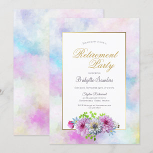 Convites Floral de Parte de Aposentação com Borda de Core