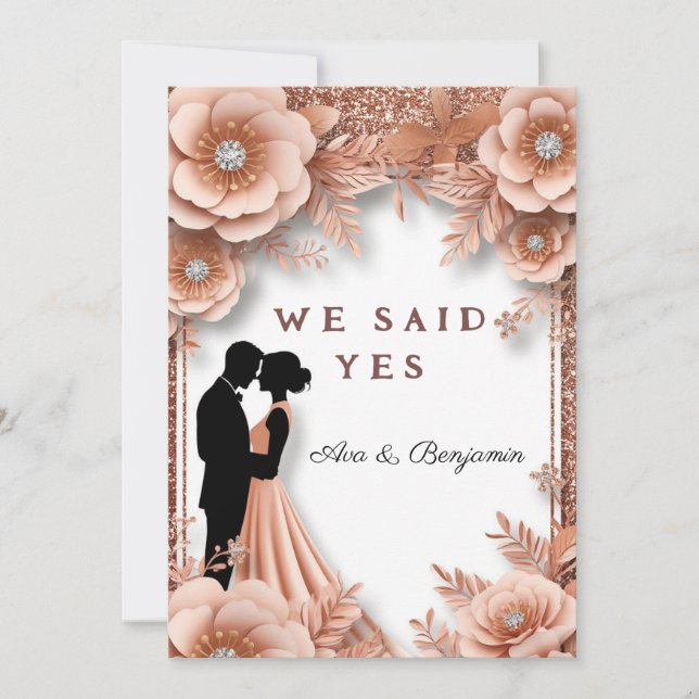 Convites 💖 Floral de Pêssego Casamento Rosa Dourado Estilo (Frente)