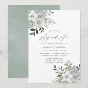 Convites Floral de Salgueiro Prateado em Aquarela para Brin