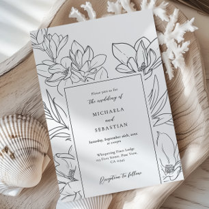 Convites Floral Desenhada à Mão Elegante Letra Botânica Cas