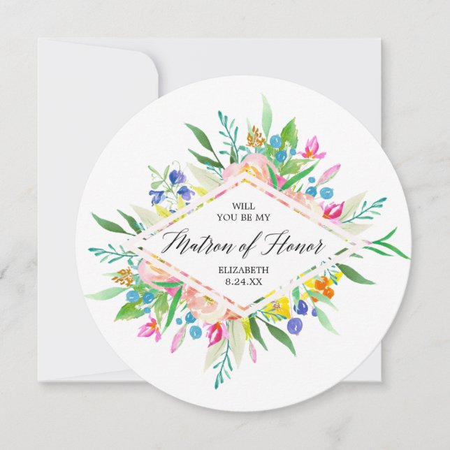 Convites Floral Diamond Bridesmaid Matron of Honor (Frente)
