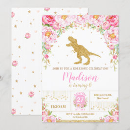 Convites Floral Dinossaur Birthday Invitation Girl T-Rex