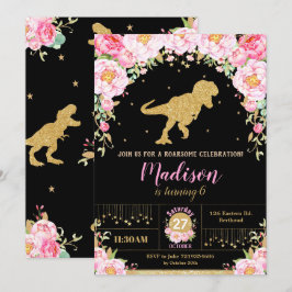 Convites Floral Dinossaur Birthday Invitation Girl T-Rex