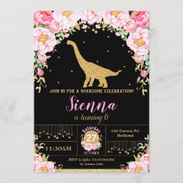 Convites Floral Dinossauro, Aniversário, Rapariga Bronto
