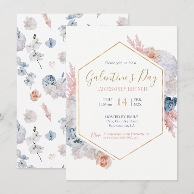 Convites Floral do Dia de Galentine (Frente/Verso)